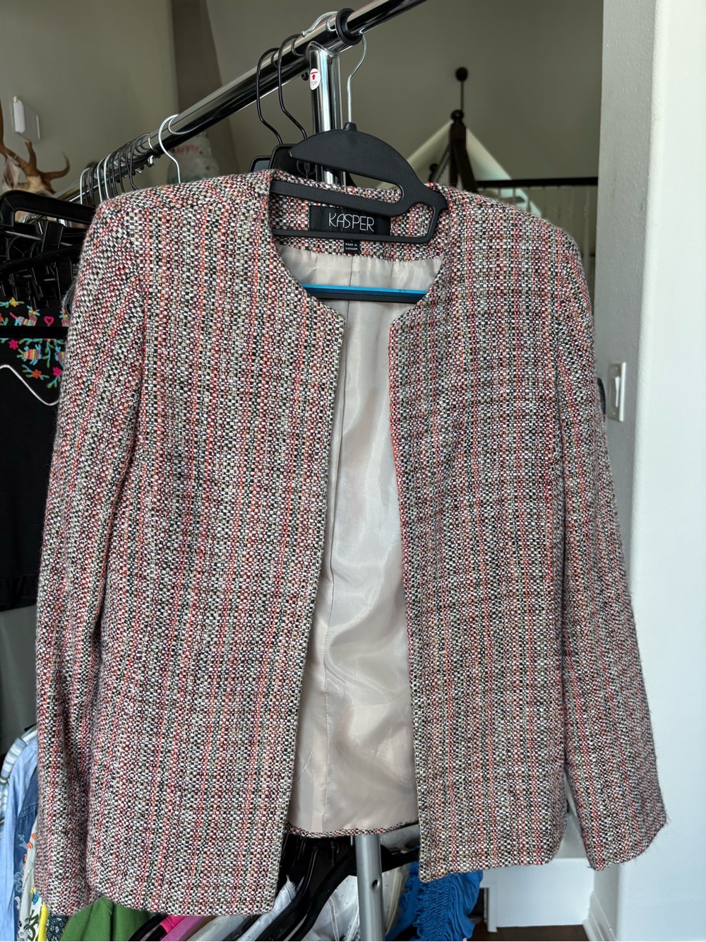 Kasper Pink Multi-Color Tweed Collarless Blazer
